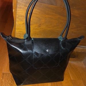 Longchamp LM Metal Equestrian Tote Shoulder Bag shiny black medium